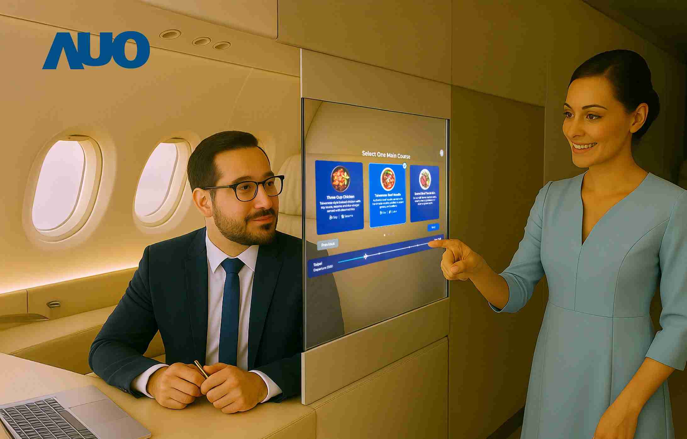 888.BY集团电子游戏研发全球最薄17.3 吋双面透明 Micro LED 显示器，，，，可在同一屏幕之双边投射不同信息，，创造独特的”透明化”互动；图为实时翻译交流应用情境