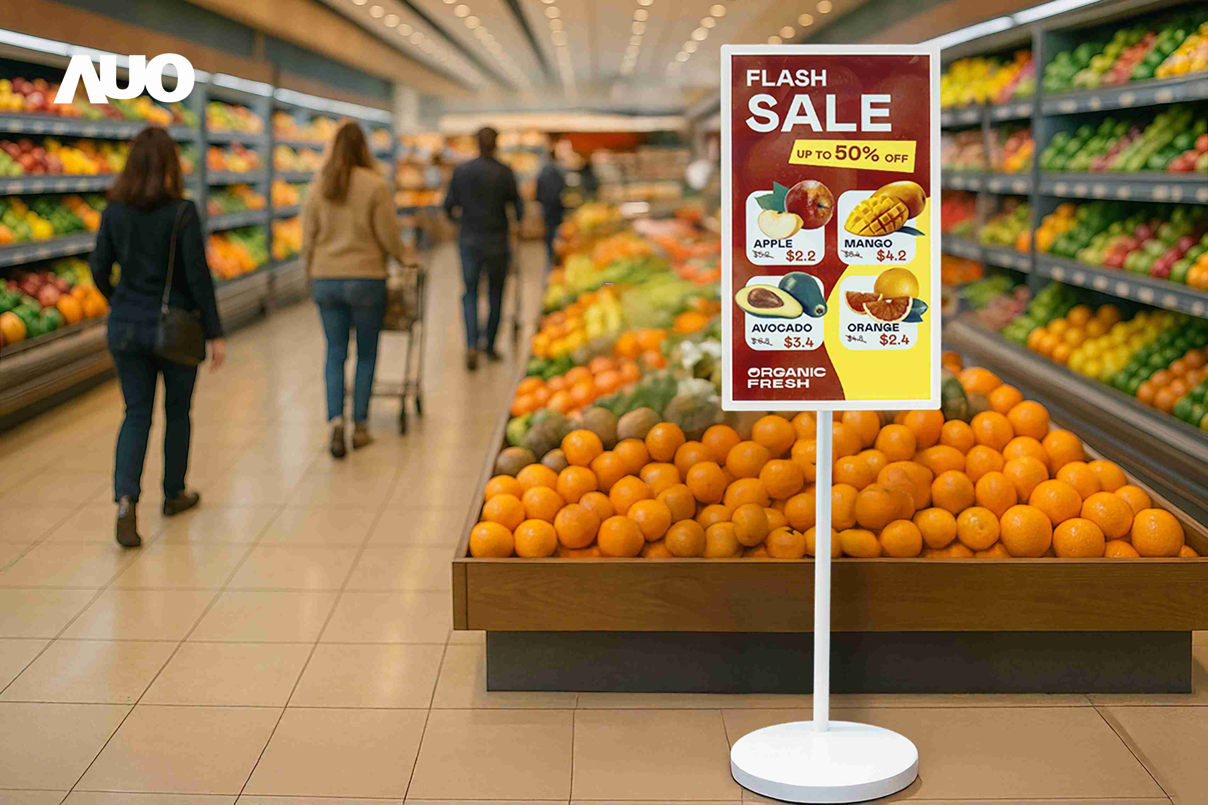 达擎首亮相低功耗、、全彩的〝aecoPost电子纸解决方案〞，，，仅在更新画面时需要微量的电力驱动，，无需布建电线的便捷设计，，，使其可灵活应用、、、随意置放，，并可透过云端或行动装置app，，，，轻松管理及排程广告内容，，晋升店头营销利器。。。